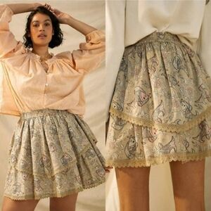 ⭐️🆕️Anthropologie - Let Me Be "Kenna" Whimsicle Ruffled Patterned Skirt - Brown